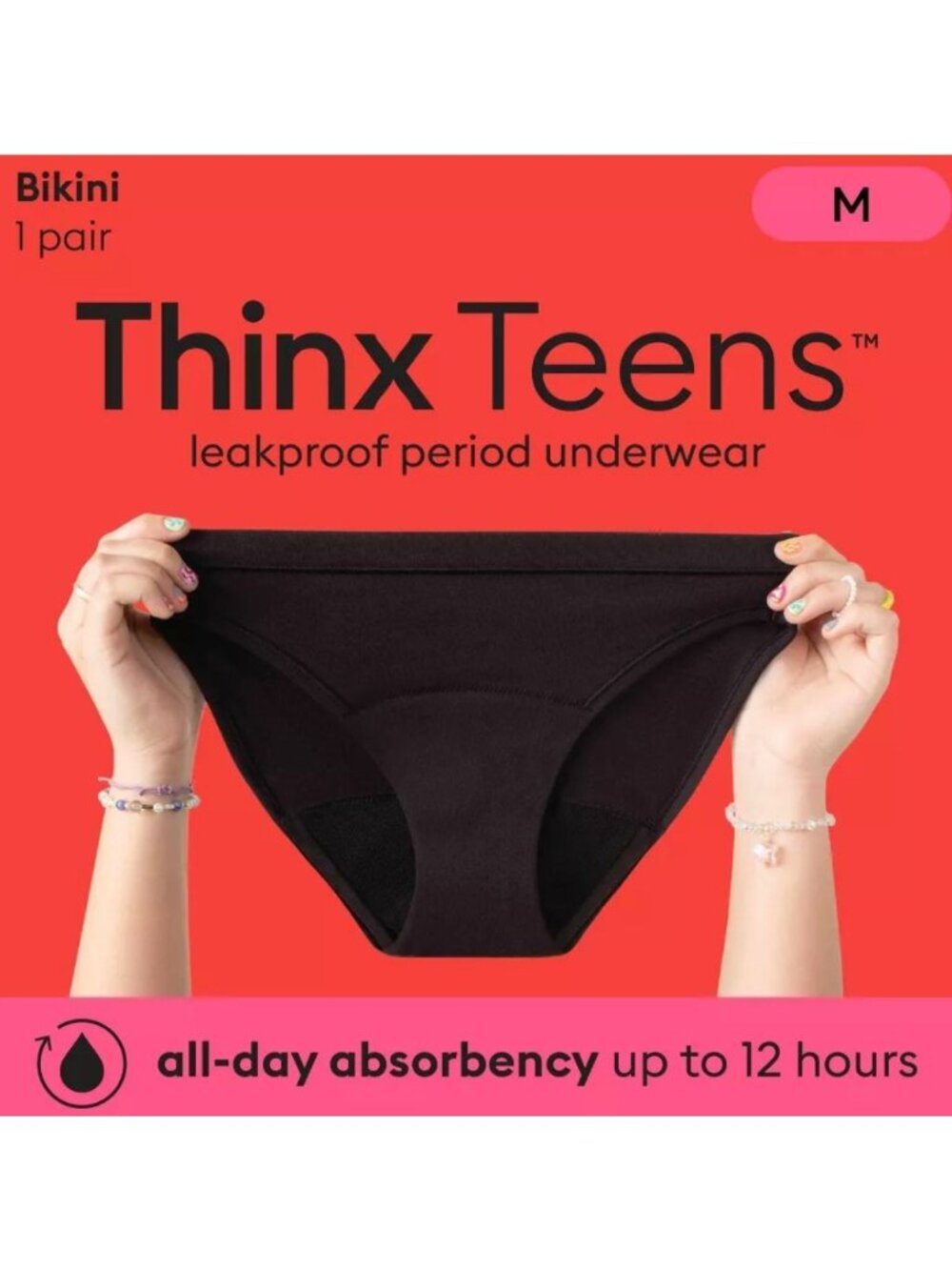 Thinx Teens Leakproof Bikini Period Underwear Black 11/12 M Washable & Reusable